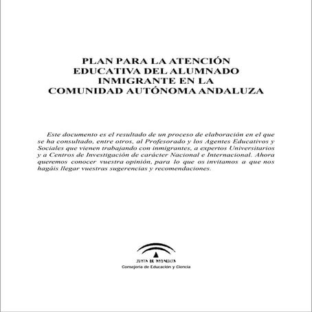 PLAN PARA LA ATENCIÓN EDUCATIVA DEL ALUMNADO INMIGRANTE EN LA COMUNIDAD AUTÓN...