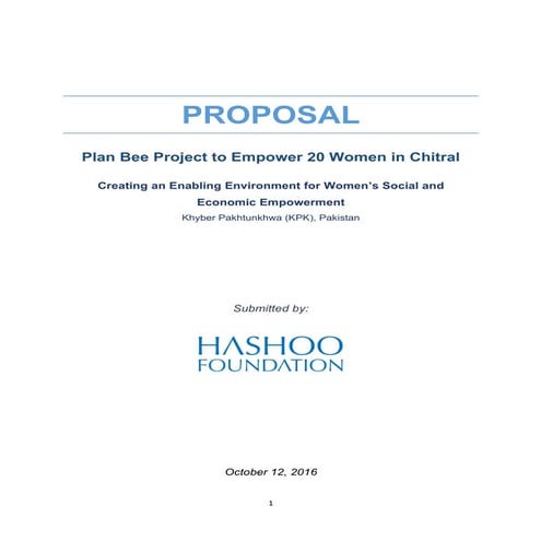 Plan Bee Project to Empower 20 Women in Chitral Proposal 10_12_2016