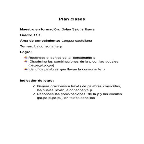 Plan clases Consonante P
