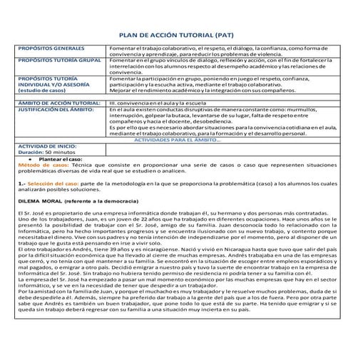Plan de accion tutorial (estudio de caso) | DOCX