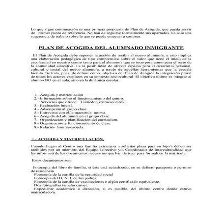 Plan De Acogida Y Protocolo