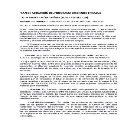 Plan de actuación del programa creciendo en salud