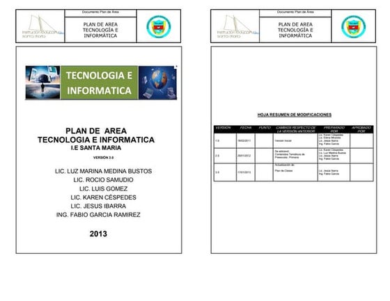 Plan de Area y Asignatura de Tecnologia e Informatica 2013