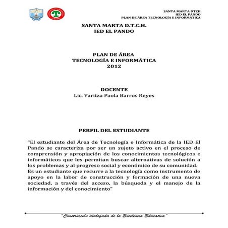 PLAN DE AREA TECNOLOGIA E INFORMATICA