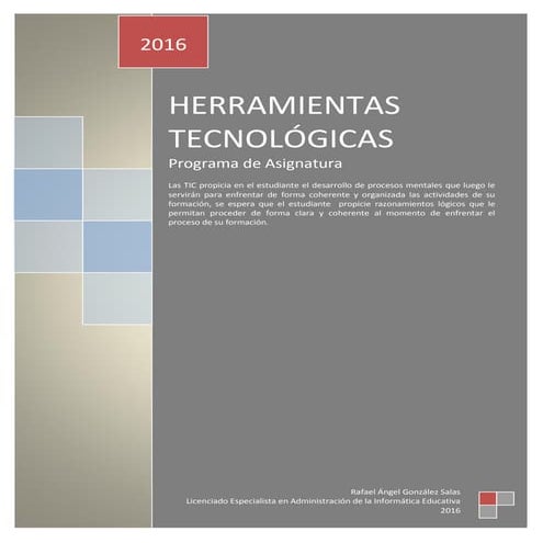 Plan de asignatura Herramientas Tecnológicas