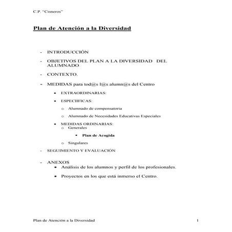 Plan de atención a la diversidad 'C.P. Cisneros' | PDF
