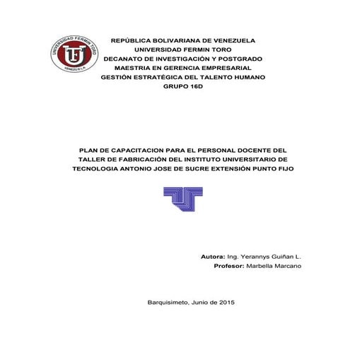 Plan de capacitación para el personal del taller de fabricación del ...