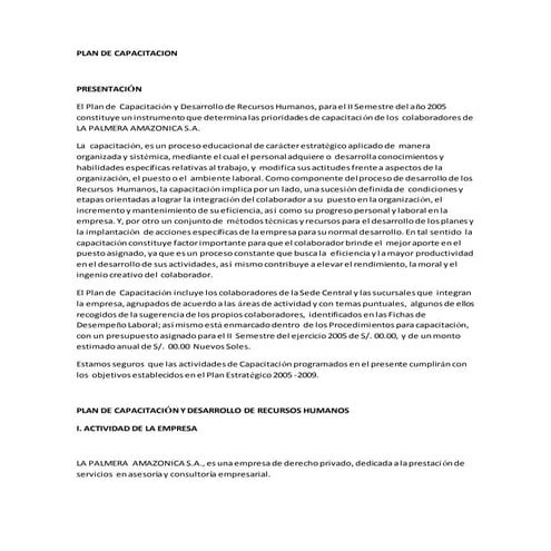 formato plan anual de capacitacion | DOCX