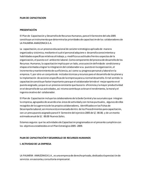 formato plan anual de capacitacion | PDF