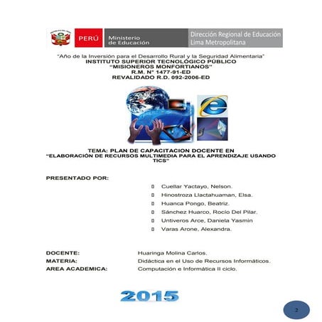"Plan de CapacitacIón en el uso de las Tics"