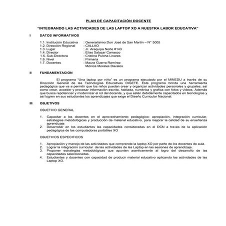 Plan de capacitacion xo secundaria santa ana | PDF