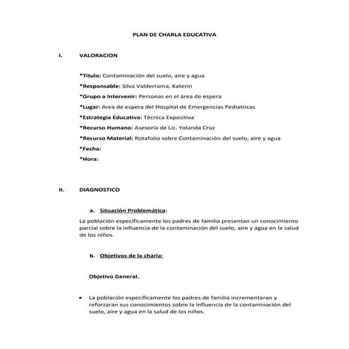 Plan de charla contaminacion