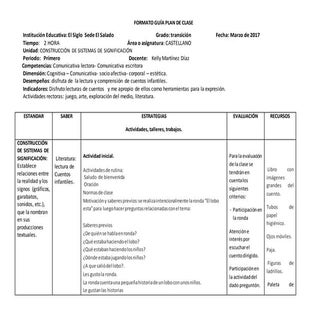 PLAN DE CLASE - LECTURA DE CUENTOS ...