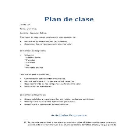 Plan de clase el universo