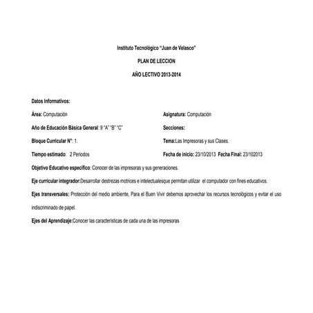 Plan de clase impresoras y sus clases