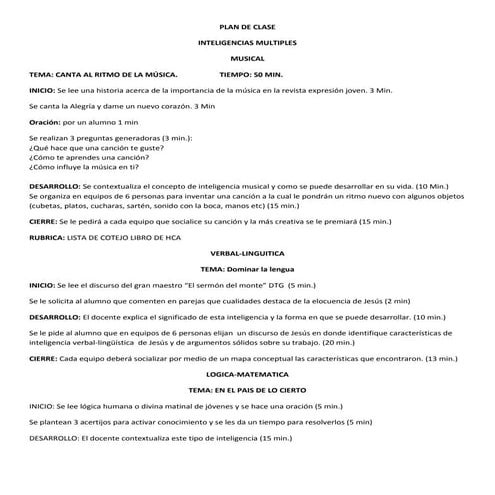 Plan de clase inteligencias multiples