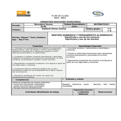 Plan de clase matematicas 1