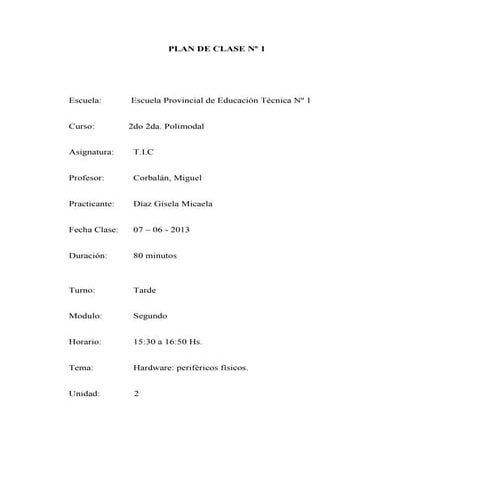 Plan de clase nº 1
