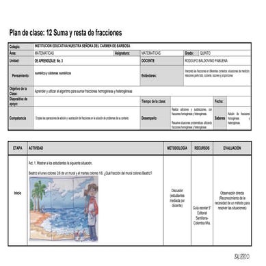 Plan de clase n° 12 suma de fracciones signed