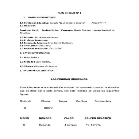 Plan de clase nº 1 musica