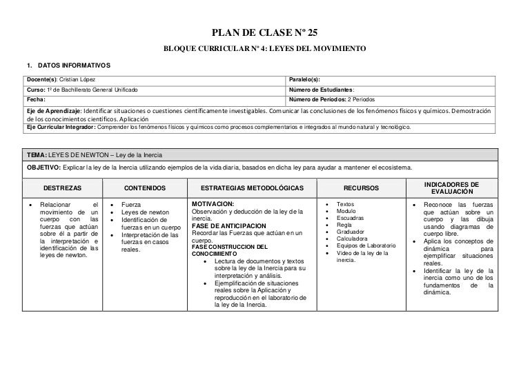 plan de clase n 186 25 planeamiento de clases