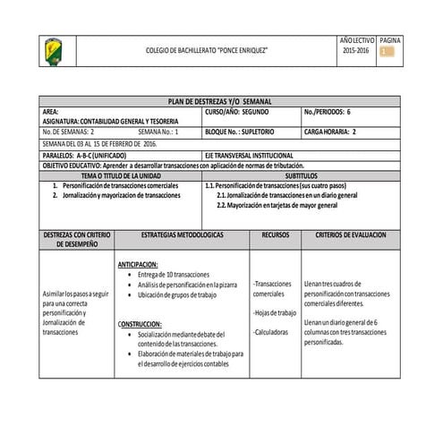 Plan de clase semanal (supletorio 15 16)