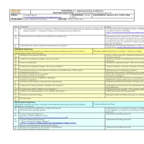 Plan de clases español 1 otoño 2013