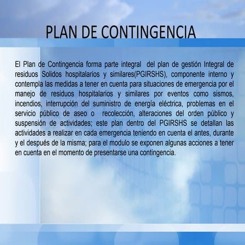 Plan de contingencia en el manejo de residuos