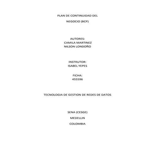 Plan de continuidad de negocio | PDF