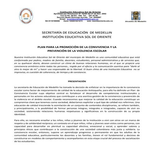 Plan de convivencia Escolar