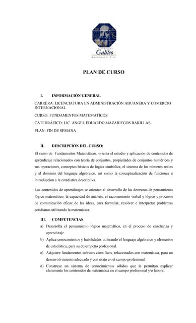 Plan de curso fundamentos matemáticos admon.