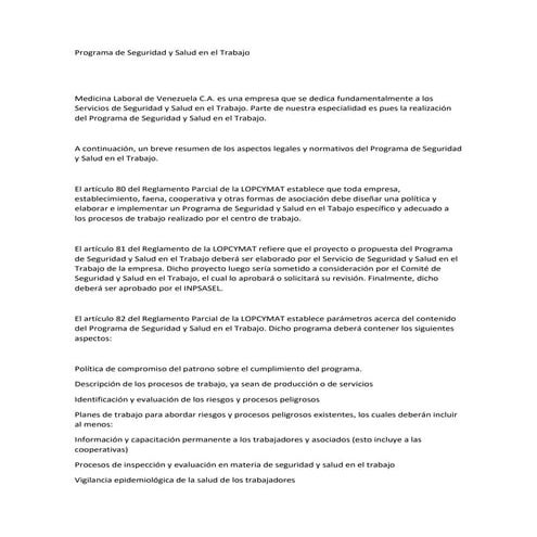 Programa de seguridad y salud en el trabajo | PPTX
