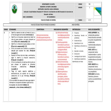 Plan  de estudio español adaptado
