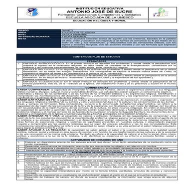 Plan de estudio religion grado 5