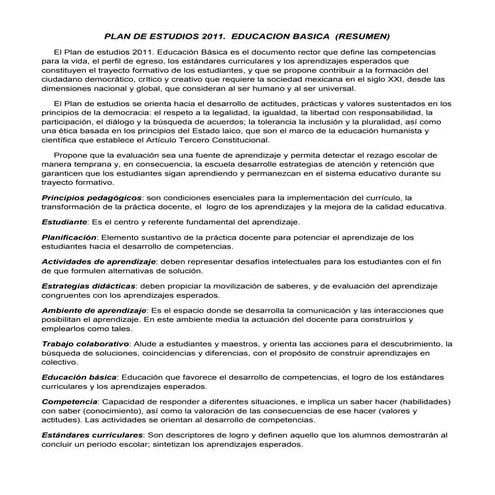 Plan de estudios 2011 (resumen)