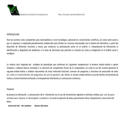 Diseño Plan de estudios informática por Mtro. Armando Sandoval Maravilla
