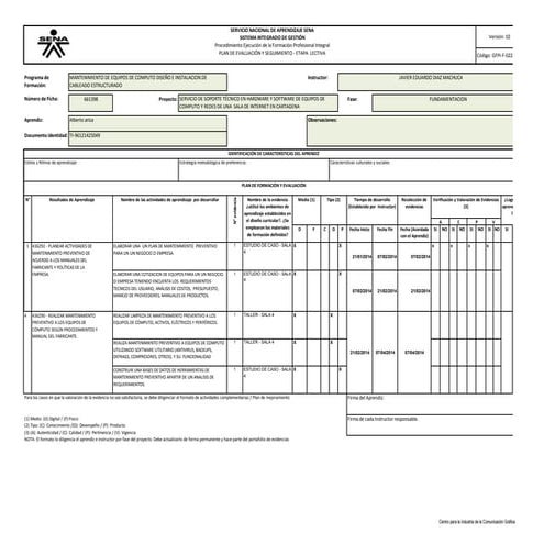 Plan de evaluacion y seguimiento