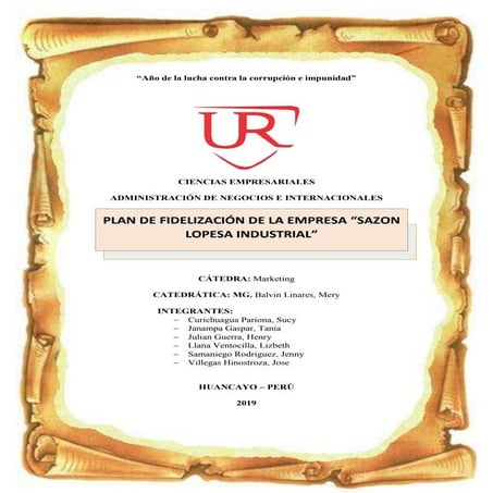 Plan de fidelizacion de la empresa sazon lopeza s.a