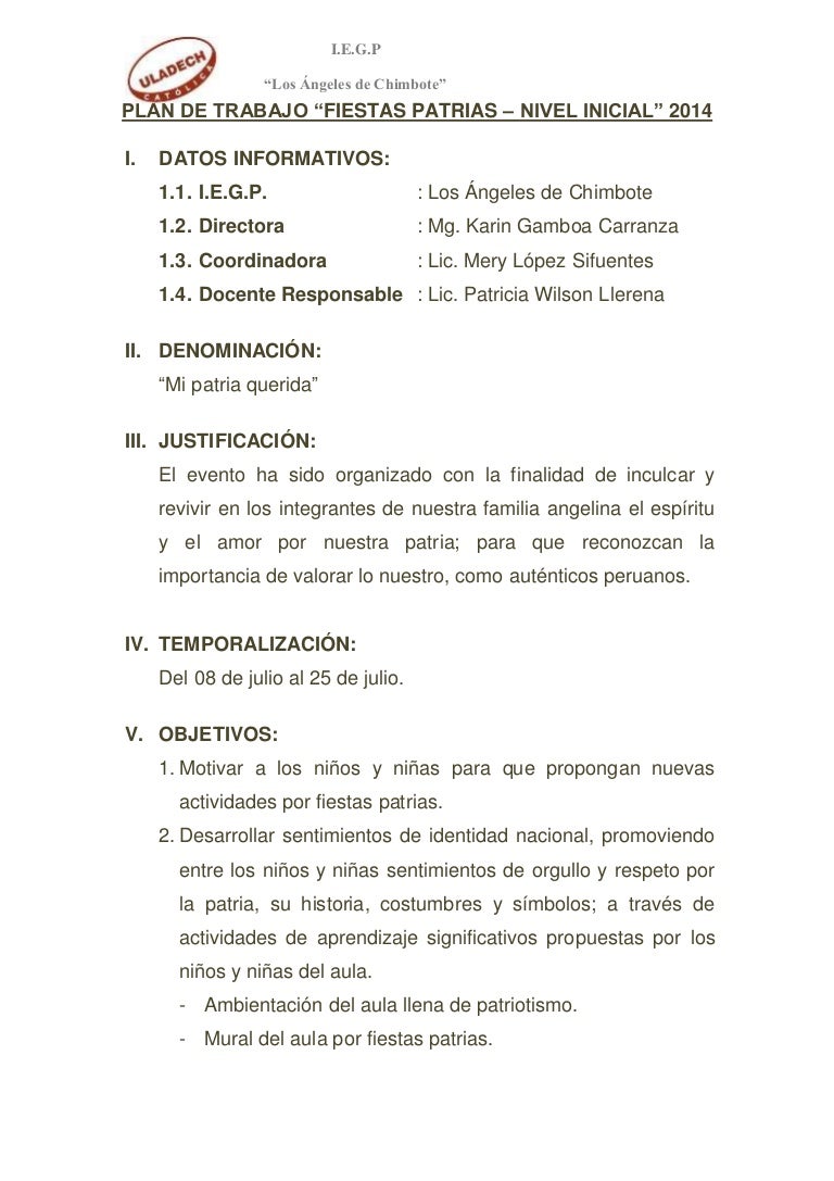 Plan de fiestas patrias Plan de fiestas patrias