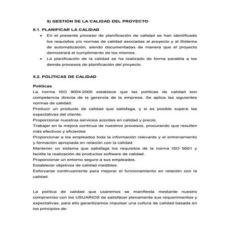 Plan de gestiòn de calidad