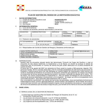 PLAN DE GESTION DE RIESGO 2015