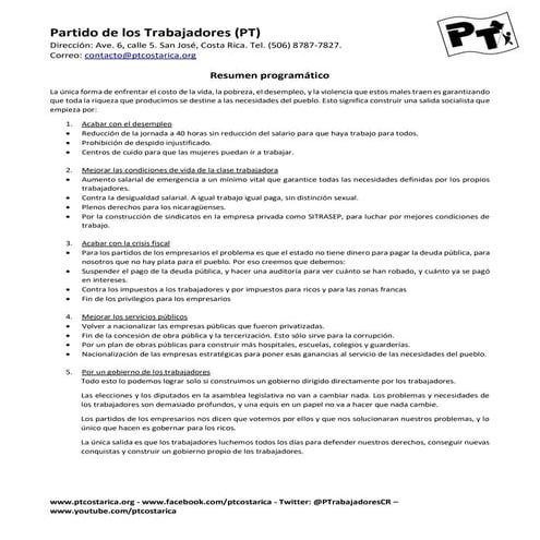 Plan de gobierno de Jhonn Vega Masís 2018 - PT