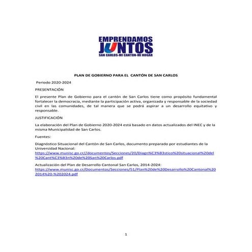 Plan de gobierno PUSC - Luis Restrepo