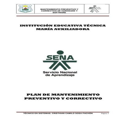 Plan de mantenimiento preventivo y correctivo