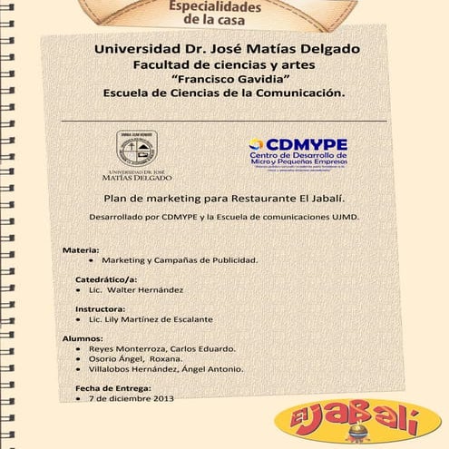 Diagnóstico y Plan de marketing para el restaurante El Jabalí 