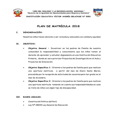 Plan de matricula 2018 | DOCX