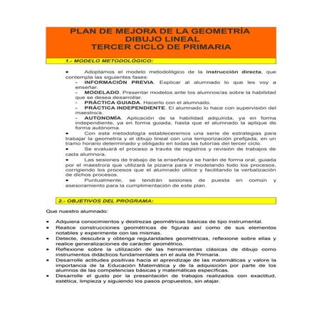 Plan de mejora de la geometría