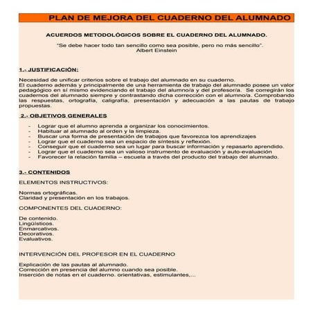 Plan de mejora del cuaderno