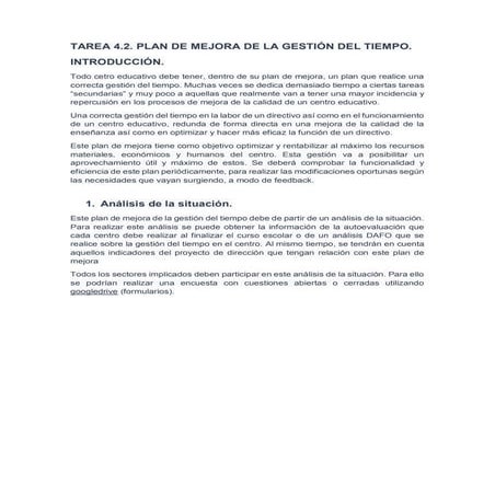 Plan de mejora gestion del tiempo