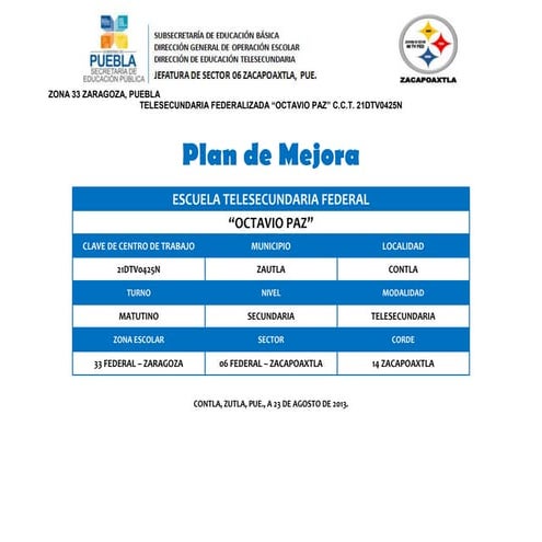 Plan de mejora octavio paz 2013 2014